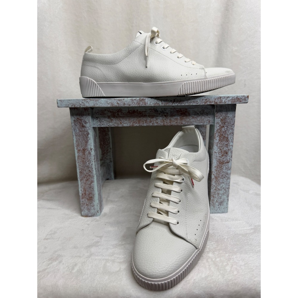 HUGO Kilian‎ Tenn Sneakers Mens 44 White Pebbled Leather Low Top 50471315